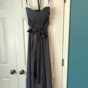 BILL LEVKOFF 748 PEWTER CHIFFON BLACK BELT BRIDESMAID FORMAL GOWN DRESS